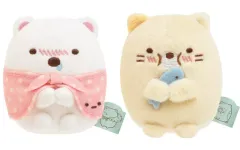 【中古】ぬいぐるみ しろくま(ぶるぶる)＆ねこ(もぐもぐ) てのりぬいぐるみセット みんなあつまるんですテーマ 「すみっコぐらし」