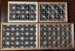 180  麻の葉組子4枚一組　木製額縁
