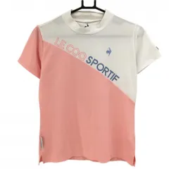 ★SALE価格★ルコックゴルフ 半袖ハイネックシャツ ライトピンク×白 斜めロゴプリント レディース L ゴルフウェア le coq sportif
