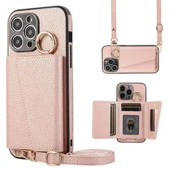 TENSIK iPhone 15 Pro Max ケース 手帳型 アイフォン 15 プロ マックス ショルダー スマホケース iPhone15 Pro Max カバー PUレザー 肩掛け 斜めかけ マグネット式 ICカード収納 鏡付き 写真入りポケット 調 0