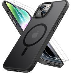 Miracase いphone14 ケース【Magsafe対応・米軍規格】iPhone14 ケース 6.1インチ【強化フィルム2枚】黄ばみ防止、耐衝撃、傷防止 、薄くて肌に優しいデザイン、金属ボタン、マット、フロスト、半透明、黒