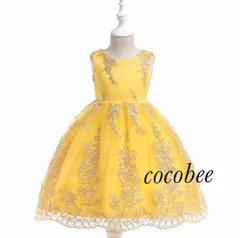 好評　イエロー　ゴールド刺繍　キッズドレス　発表会　お誕生日