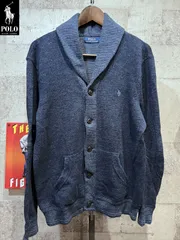 ポロラルフローレン 正規 コットン ショールカラー ニット カーディガン M メンズ ネイビー POLO RALPH LAUREN ワンポイント