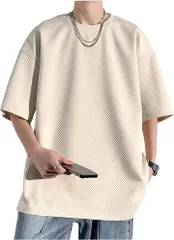 X-cross クロス ゆったりtシャツ 半袖 メンズ 大きめ 無地 透けない オーバーサイズ 五分袖 ポリエステル 丸首 おしゃれ カジュアル クルーネック ビッグ シルエット 韓国 かっこいい デザイン トップス(ベージュ,  M)