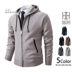ニット カーディガン フード付き メンズ セーター ファスナーポケット リブ編み ワンポイント 秋冬 定番 羽織り シンプル ジャンパー ant4y525417