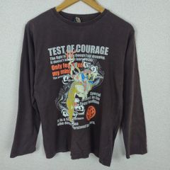 BY C.B STAFF Tシャツ 長袖 クルーネック フロントプリント アースカラー ブラウン Lサイズ メンズ 古着 Y2K アメカジ