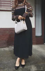 Back Lace-up Long Jumper Skirt (black)のサムネイル