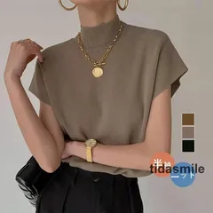 ニットトップス フレンチスリーブ レディース サマーニット リブニット プチハイネック フレンチ袖 ニットセーター フラッタースリーブ コーデ 春夏秋