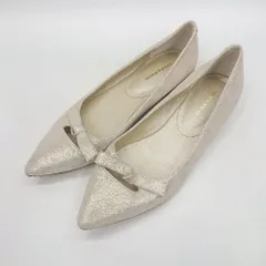 ◇ Θ MODE KAORI リボン装飾 ポインテッドトゥ ラメ入り フラットパンプス サイズ23 シルバー系 レディース E  【1502180038075】