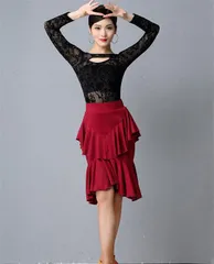 社交ダンス モダンドレス ラテンダンス ステージ衣装 ダンスドレス 上下セット レディース ショルダードレス 舞台服 練習用 コンクール用 レッド ブラック 透け感 セクシー スカート トップス 花柄 dm304g4