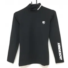 ★SALE価格★【新品】ジャックバニー 長袖ハイネックシャツ 黒×白 ネック・袖ロゴプリント レディース 1(M) ゴルフウェア 2022年モデル Jack Bunny