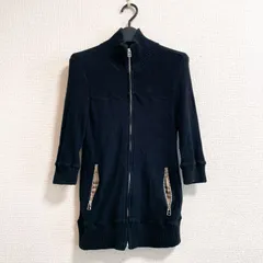 BURBERRY BLUE LABEL バーバリーブルーレーベル ニットジャケット ジップアップ ロゴ刺繍 黒 ノバチェック レディース サイズ38 五分袖 綿100% 日本製 Y2K