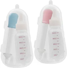 GRmkt 猫 哺乳瓶 犬 ペット 用品 ハムスター シリンジ スポイト 介護 ウサギ 授乳 水飲み 栄養補給 コンパクト 持ち運び ピンクブルー 2個セット(ピンクとブルー,  2本セット)