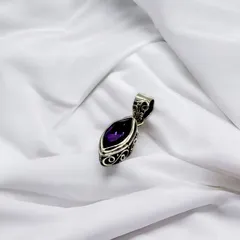 Amethyst 菱形 アメジスト ネックレス・ペンダントトップ　シルバー925 銀線細工