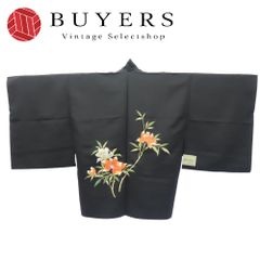 【中古】 羽織 手描絵羽 未仕立て 正絹 黒 花 和装 呉服 和服 きもの レディース 女性