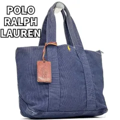 【カジュアルで上品✨】　POLO RALPH LAUREN　トートバッグ デニム A4収納 イエローポニー レザータグ カットオフ　ネイビー