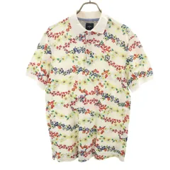 Callaway キャロウェイ 花柄 ゴルフ 半袖 ポロシャツ L 白系 鹿の子地 メンズ 古着