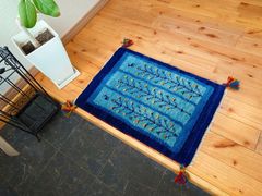 ペルシャ　ギャッベ　玄関マット小　56x39cm　 ブルー　NN19344