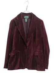 【お得なクーポン配布中!】 90s LAUREN ラルフローレン ベロア テーラード ジャケット レディース M / 古着 オールド ポロ ブレザー ストレッチ バーガンディ トラッド