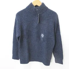 ユニクロ UNIQLO ニット セーター 長袖 ハーフジップ スタンドカラー スフレヤーン 紺 ネイビー ブルー L