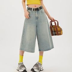 デニム ハーフパンツ デニムパンツ ガウチョ 半端丈 フレア 夏 レディース 韓国ファッション ストリート ダンス 衣装 ヒップホップ Y2K 春