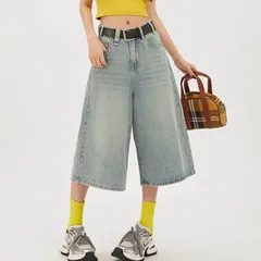 デニム ハーフパンツ レディース デニムパンツ デニムハーフパンツ ガウチョ パンツ ジーンズ 半端丈 フレア 夏 春 秋 韓国ファッション Gパン トレンド ズボン だぼだぼ ストリート ダンス 衣装 大きいサイズ ブリーチ 青 黒 2L 3L 2XL