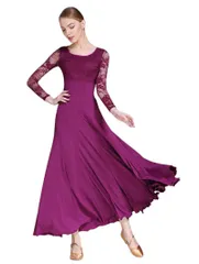 25年新作 プロ仕様 スタンダード ダンスドレス レース装飾 長袖 大人女性用 ボディライン強調 社交ダンスドレス モダンダンス ワンピース ワルツ専用ドレス レッスン着 ラテンダンス フラメンコ ルンバ サンバ 練習競技着 デモ用