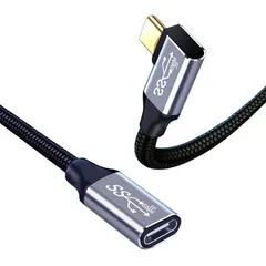 USB-C & USB-C 延長ケーブル L字 2M Type-c 延長 USB3.1 Gen2(10Gbps) 100W PD急速充電 高速データ転送 超高耐久ナイロン タイプc 延長コード Type-c機種対応 (2M) 1