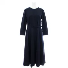 エムプルミエ M-Premier ヴィーネポンチベルト付ワンピース フレア ロング マキシ 七分袖 38 紺 ネイビー A936-003 /KU ▲H