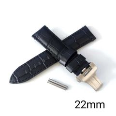 22mm 腕時計 イタリアン カーフレザー 革ベルト ブラック 黒 Dバックル/パイプチューブ付属 【対応】パネライ PANERAI