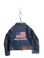 【お得なクーポン配布中!】 90s 初期 ポロスポーツ ラルフローレン デニム ジャケット キッズ 110cm オールド 星条旗 バック プリント ジージャン ブルゾン ガチャポケ