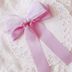 ❤️159サテンパールオーガンジートリプルリボンポニーフック❤️パープル