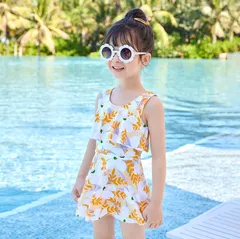 キッズ水着２点セットイエローフラワー(120サイズ/130サイズ/140サイズ/150サイズ）ワンピース上下セット02