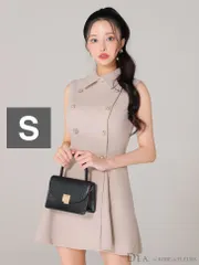 サンドベージュS DE3365-P-2508] 【DEA./ディア】 襟付き/ ノースリーブ/ ダブルボタン/ フレア/ Aライン/ ミニドレス/ キャバドレス/ ワンピース