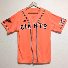 (^w^)b ジャイアンツ 観戦 ユニホーム adidas アディダス 半袖 GIANTS 応援 ユニフォーム ネオンカラー オレンジ ロゴ プリント ボタン 薄手 軽量 読売ジャイアンツ プロ野球 スポーツ 紳士 メンズ サイズL