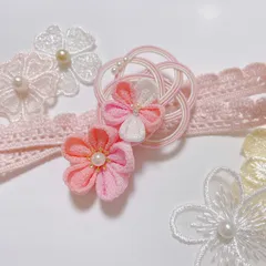 つまみ細工　髪飾り　ヘアバンド　ヘアクリップ  ベビー　ベビーピンク　納期3週間