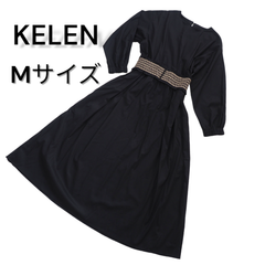 【KELENケレン】刺繍ウエストバンドドレスワンピース★Mサイズ★黒★ロングワンピース