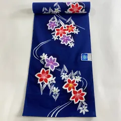 反物 優品 浴衣 草花 紺色 綿 【中古】