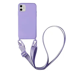UnnFiko iPhone 13 Pro ケース ネックストラップ スマホケース 蛍光色 シリコン アイフォン 13 Pro ケース シンプル ソフト 保護カバー 携帯ストラップ 紐付き 斜めがけ (iPhone 13 Pro, Purple) 0