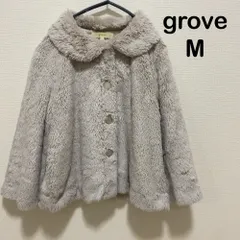 AB0126 【送料無料】grove グローブ　ファーコート　七分袖　モコモコ　ショート丈　ライトグレー　レディース　Mサイズ　冬のサムネイル