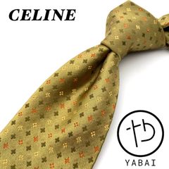 美品✨CELINE セリーヌ　ネクタイ　マカダム　総柄　イエロー　シルク100% イタリア製