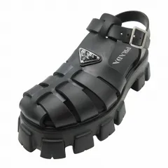 プラダ PRADA MONOLITH RUBBER SANDAL モノリス ラバー サンダル トライアングルロゴ 三角プレート プラットフォーム 厚底 グラディエーター ストラップ シューズ 7/26cm 黒 ブラック メンズ ■X78