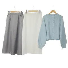 サマンサモスモス SM2 ブルー エヘカソポ 3点 セット おまとめ ロングスカート ニットカーディガン 長袖 無地 ヘリンボーン フリーサイズ グレー アイボリー グリーン MMT X