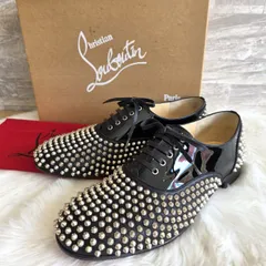 ★ Christian Louboutin (クリスチャン ルブタン) FREDDY MAN FLAT PATENT CALF  オックスフォードシューズ フラットシューズ 44 29㎝  スタッズ メンズ シューズ パテント ブラック×シルバーのサムネイル