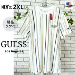 XL■新品タグ付■Tシャツ■GUESS ゲス■インポート■ロゴ刺繍 ストライプ■ホワイト