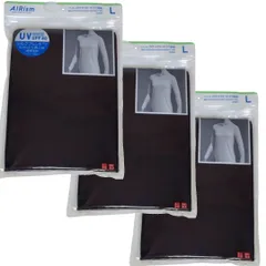 ユニクロ エアリズム シルクブレンド UVカット クルーネックT 長袖　黒 L　3枚セット　 AIRism　UNIQLO　UPF40  紫外線ケア UVカット
