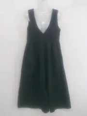 ◇ SHE MO SHELLY シーモシェリー Vネック 膝下丈 ジャンパースカート ワンピース ブラック レディース P  【1302210006780】