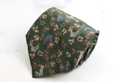 イヴ・サンローラン ブランド ネクタイ YSL 総柄 格子柄 パネル柄 シルク PO メンズ カーキ YVES SAINT LAURENT 【中古】