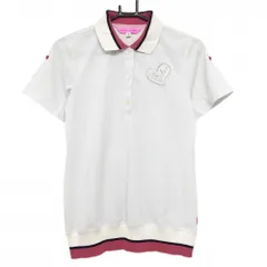 ★値下げ★【美品】ビバハート 半袖ポロシャツ 白×ピンク 襟・裾ニット 袖ロールアップ可 レディース 40(M) ゴルフウェア VIVA HEART