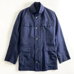 57b12-2 《美品》 大きいサイズ LANVIN COLLECTION ランバン コレクション スタンドカラージャケット ブルゾン 収納フード付き サイズ50 ネイビー シルク100％ メンズのサムネイル